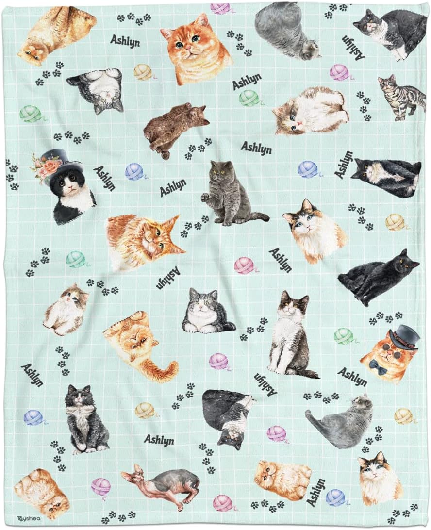 JOOCAR Cat Blanket Personalized Blankets for Kids Adult Girls Women