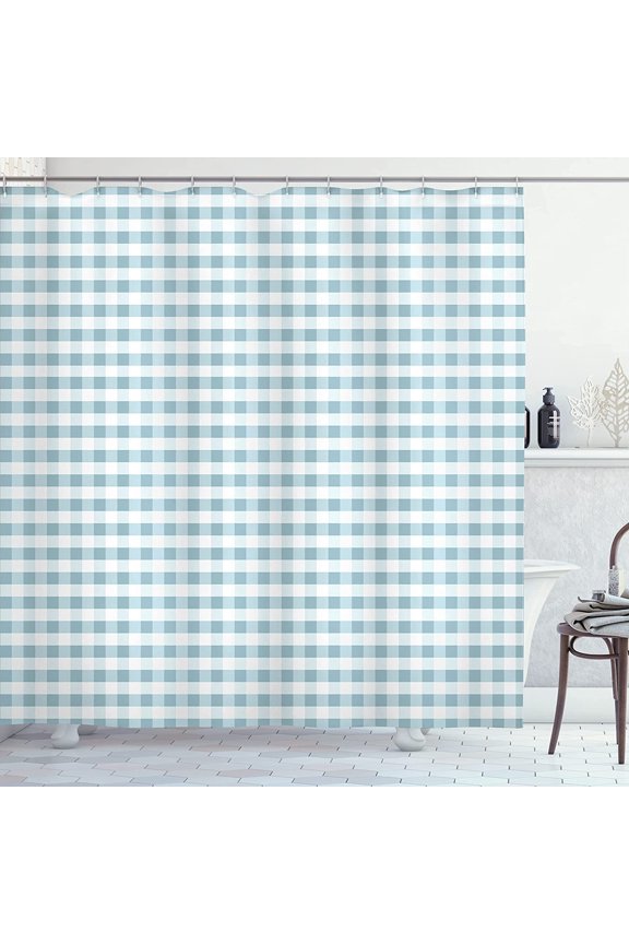 Checkered Shower Curtain, Monochrome Gingham Checks Classical Country Culture Old Fashioned Grid Design,with Hooks,72x72 inch Pale Seafoam