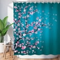 thumbnail image 1 of JOOCAR Cherry Blossom Shower Curtain Japanese Shower Curtain Floral Sakura Plum Blossom Flower Shower Curtains with 12 Hooks Teal Blue and Pink Pretty Shower Curtain, 72" W x 72" H inch, 1 of 7