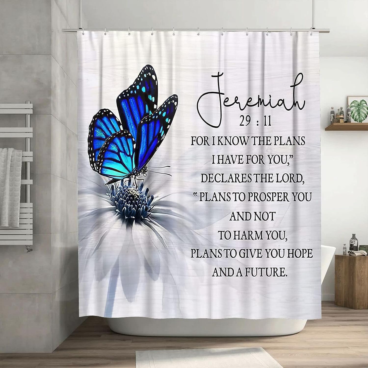 JOOCAR Christian Scripture Shower Curtain Butterfly Daisy Bathroom