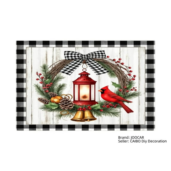 JOOCAR Christmas Cardinal Lantern Wreath Design Linen Table Mats Set of 4 for Home Kitchen Table Decor 12x18 inch