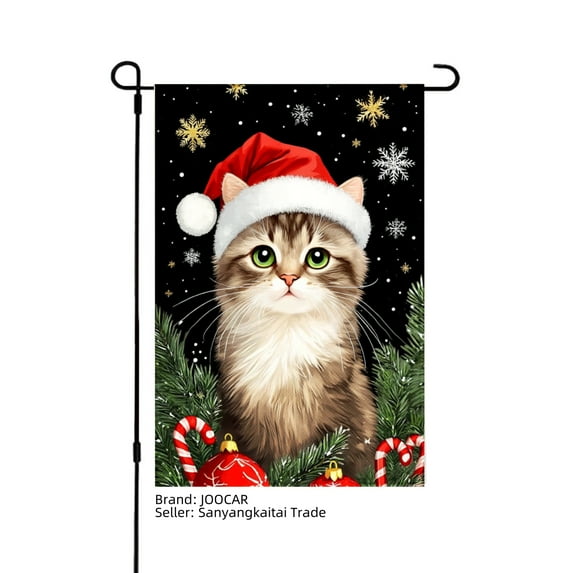 JOOCAR Christmas Cat with Santa Hat Garden Flag for Winter Christmas Home Outdoor Garden Yard Door Decor 12x18 inch