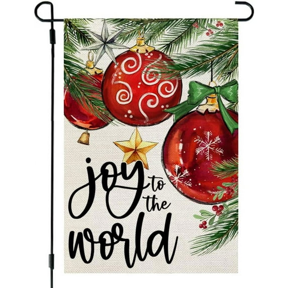 JOOCAR Christmas Garden Flag 12x18 Inch Small Double Sided Burlap Joy To The World Outdoor Yard Winter