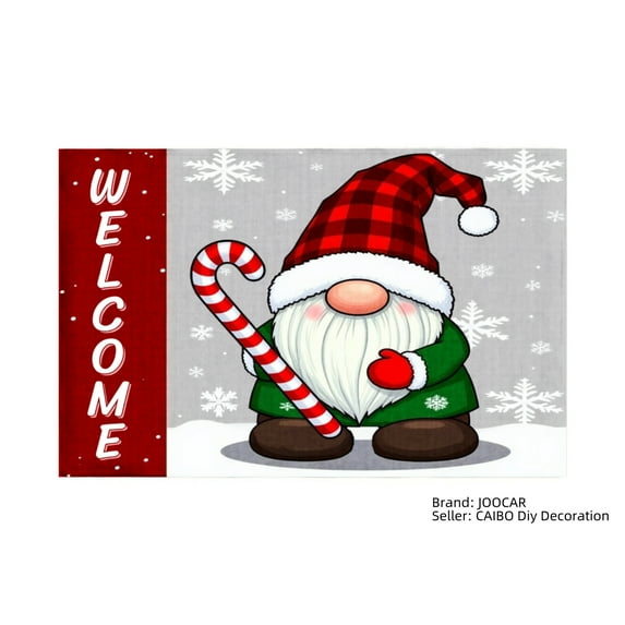 JOOCAR Christmas Gnome with Candy Cane Welcome Sign Linen Table Mats Set of 4 for Home Kitchen Table Decor 12x18 inch