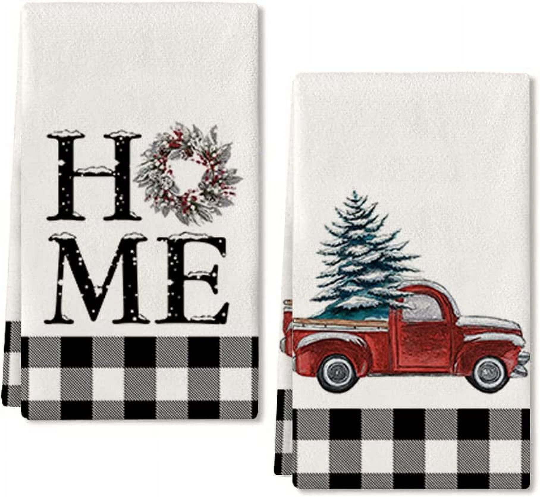 3-Piece Buffalo Plaid Christmas Kitchen Towel Set - Black & White Farmhouse Dish Towels