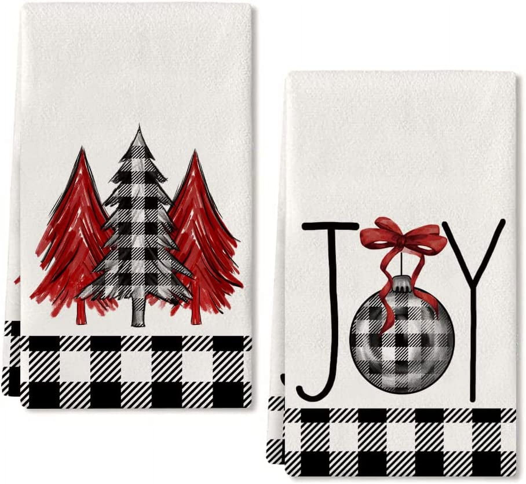 Serafina Home Winter Bear Christmas Kitchen Towel and Pot Holder Set: Traditional Red Black Check with Beary Christmas Patch