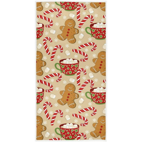 JOOCAR Christmas Kitchen Towels, Cute Christmas Gingerbread Man Candy Cane Christmas Towels, Suitable for Home Kitchen Holiday Decoration Housewarming Gift Towel Set of 2