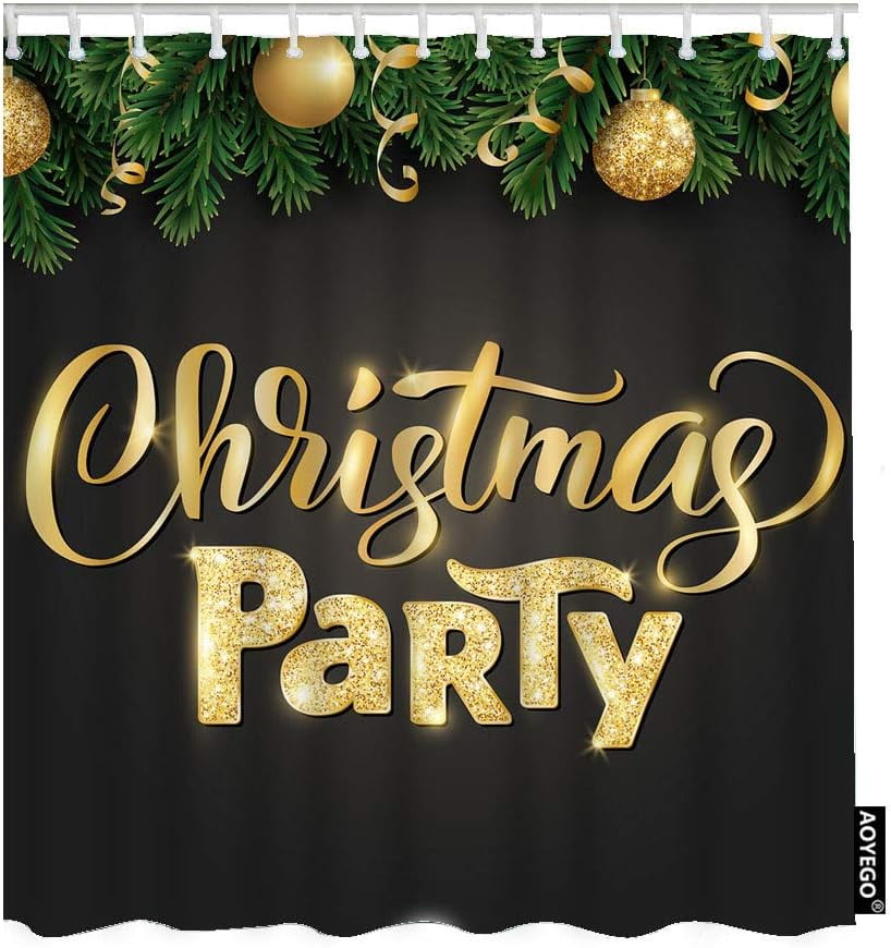 JOOCAR Christmas Party Fabric Shower Curtain with Hooks Fir Tree Leaves