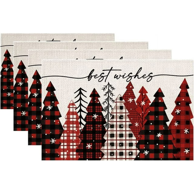 JOOCAR Christmas Placemats, 18x12 Inches Red and Black Buffalo Plaid
