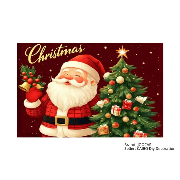 JOOCAR Christmas Santa Claus and Tree Design Linen Table Mats Set of 4 for Home Kitchen Table Decor 12x18 inch