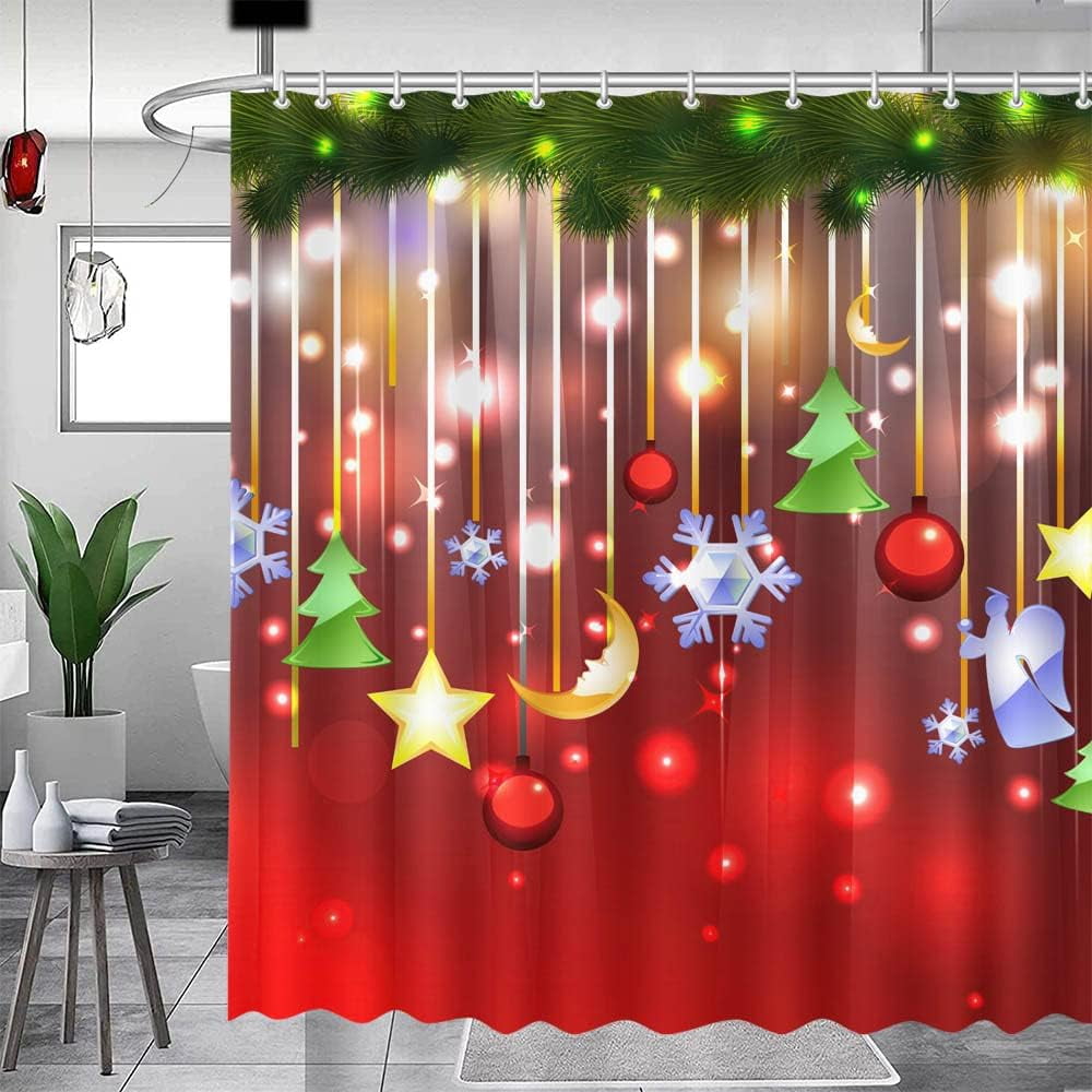 JOOCAR Christmas Shower Curtain Xmas Shower Curtain Winter Snowflake Christmas Tree Shower ...