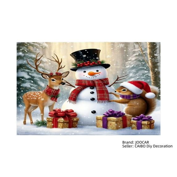 JOOCAR Christmas Snowman Deer and Squirrel with Gifts Linen Table Mats Set of 4 for Home Kitchen Table Decor 12x18 inch