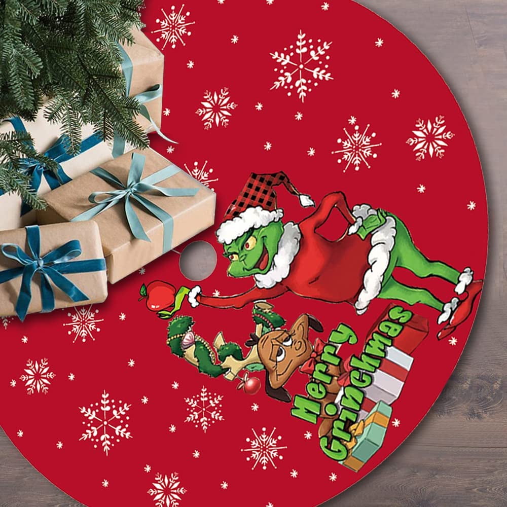 JOOCAR Christmas Tree Skirt,30 inch Red Christmas Grinch Puppy Gift