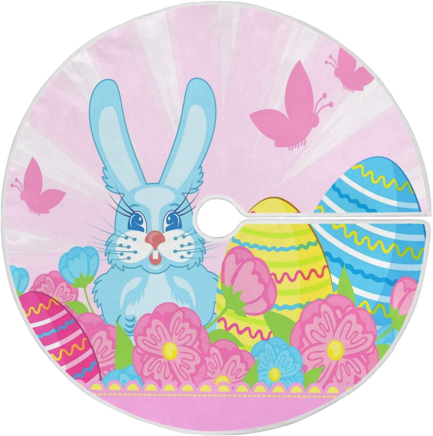 JOOCAR Christmas Tree Skirt 36 Inches Pink Flowers Butterflies Rabbit