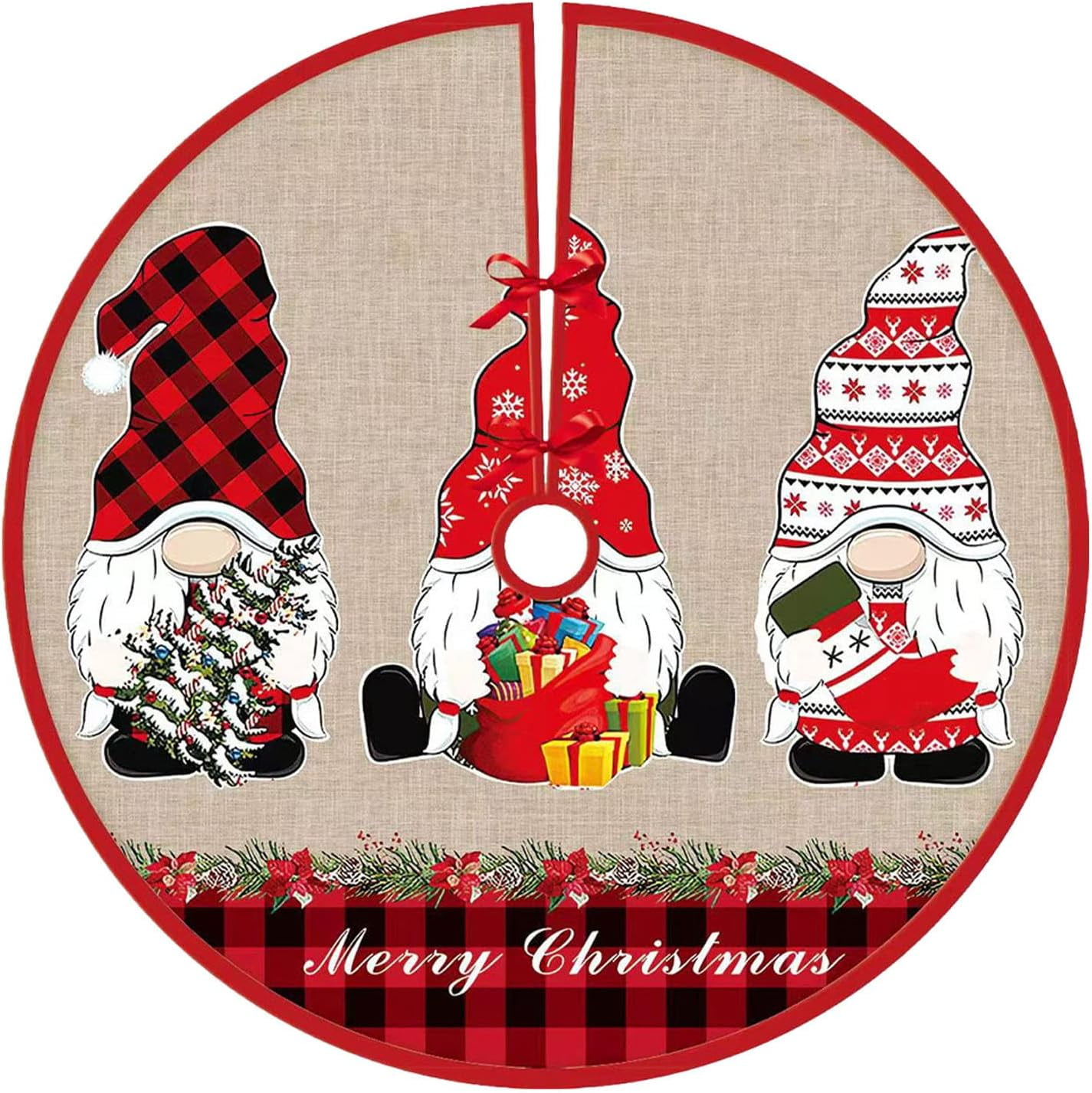 JOOCAR Christmas Tree Skirt Red Christmas Tree Ornament White Soft