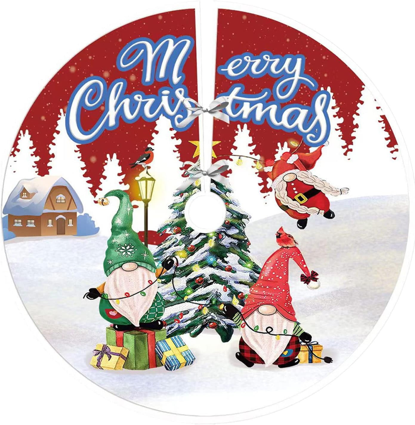 JOOCAR Christmas Tree Skirt Red Christmas Tree Ornament White Soft