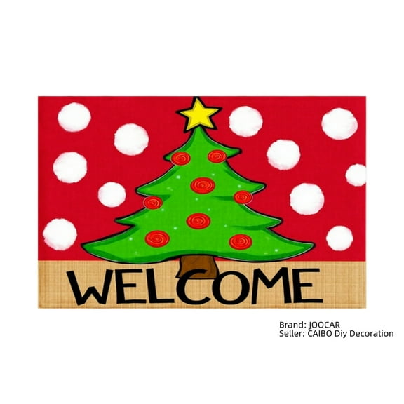 JOOCAR Christmas Tree Welcome Design Linen Table Mats Set of 4 for Home Kitchen Table Decor 12x18 inch