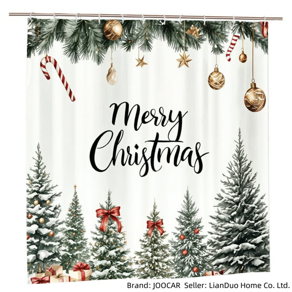 JOOCAR Christmas Tree and Ornaments Polyester Shower Curtain Merry Christmas Design for Home Bathroom Bath Tub Decoration 72x72 inch