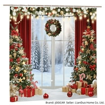JOOCAR Christmas Tree and Wreath Printed Polyester Shower Curtain for Home Bathroom Bath Tub Decoration 72x72 inch