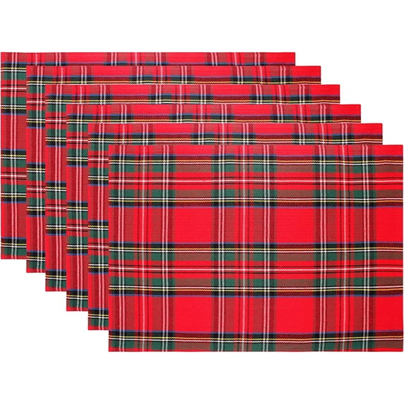 JOOCAR Christmas placemats, red and green buffalo plaid simple classic Christmas placemats, suitable for home dining table holiday decoration rectangular placemats set of 6