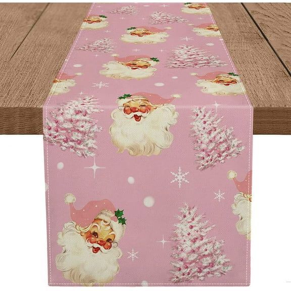 JOOCAR Christmas table runner, pink santa christmas tree snowflake christmas table runner for christmas kitchen table table festive decoration