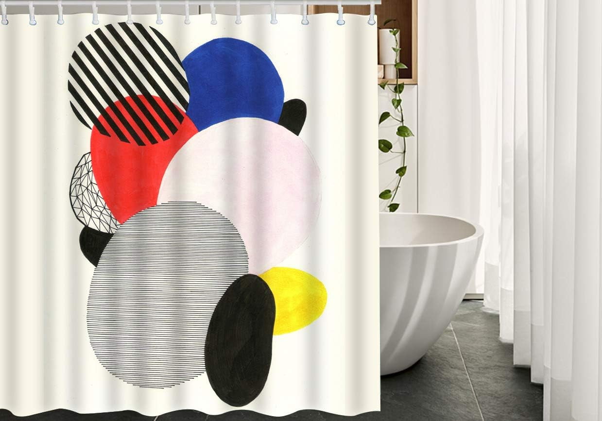 JOOCAR Circle Fabric Shower Curtain with Hooks Striped Round Doodle Color  Bubble Dot Line Oval Spotted Shape Bath Shower Curtain Polyester 72x72 Inch