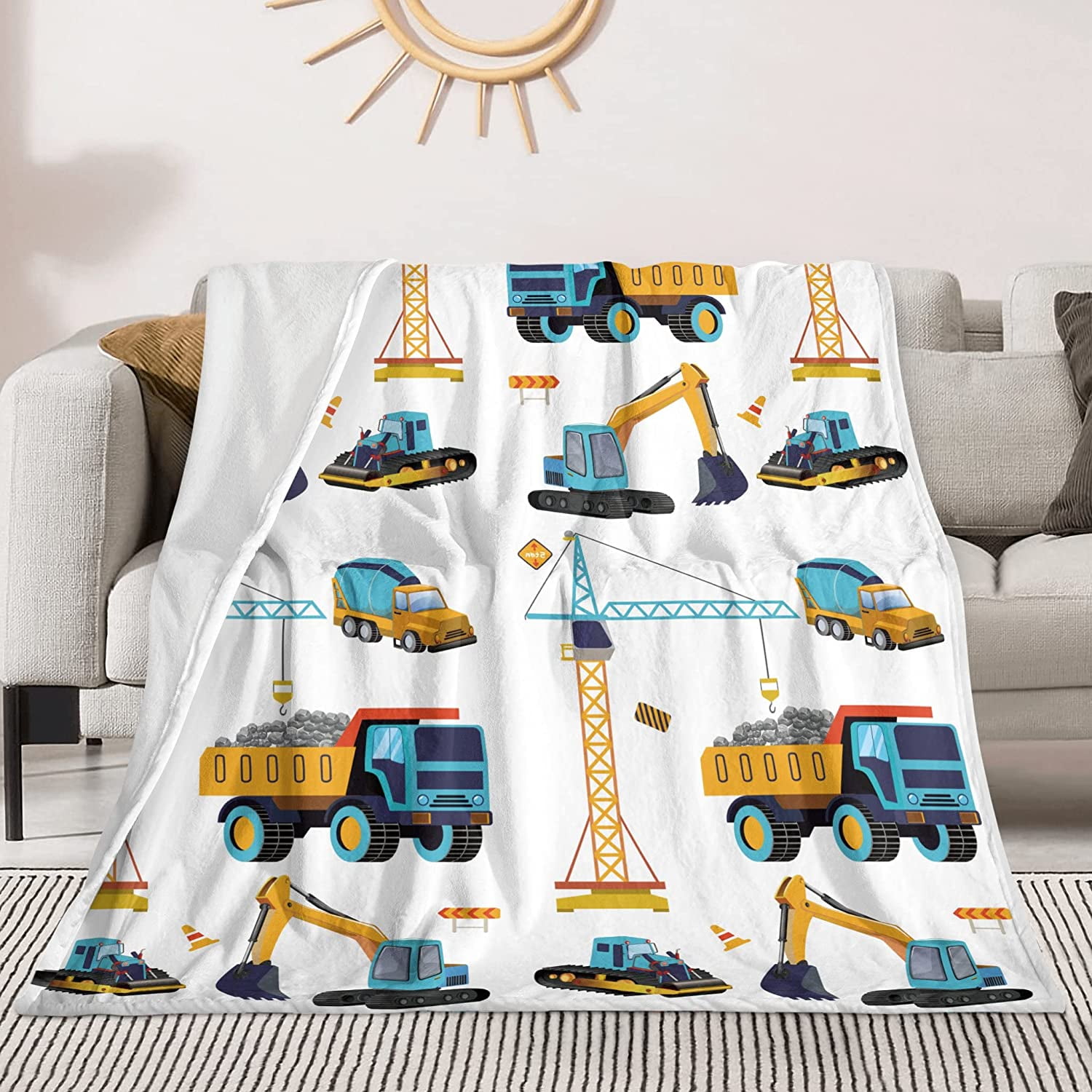 JOOCAR Construction Truck Blanket Boys Excavator Plush Throw Blanket Soft Fuzzy Flannel Tractor