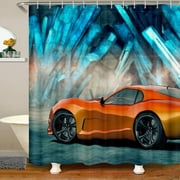 JOOCAR Cool Sports Car Shower Curtain Racing Car Bathroom Shower Curtain Set for Kids Adult Orange Car Bath Curtain Racing Theme Waterproof Curtains Room Decor 72 x 72 Inch