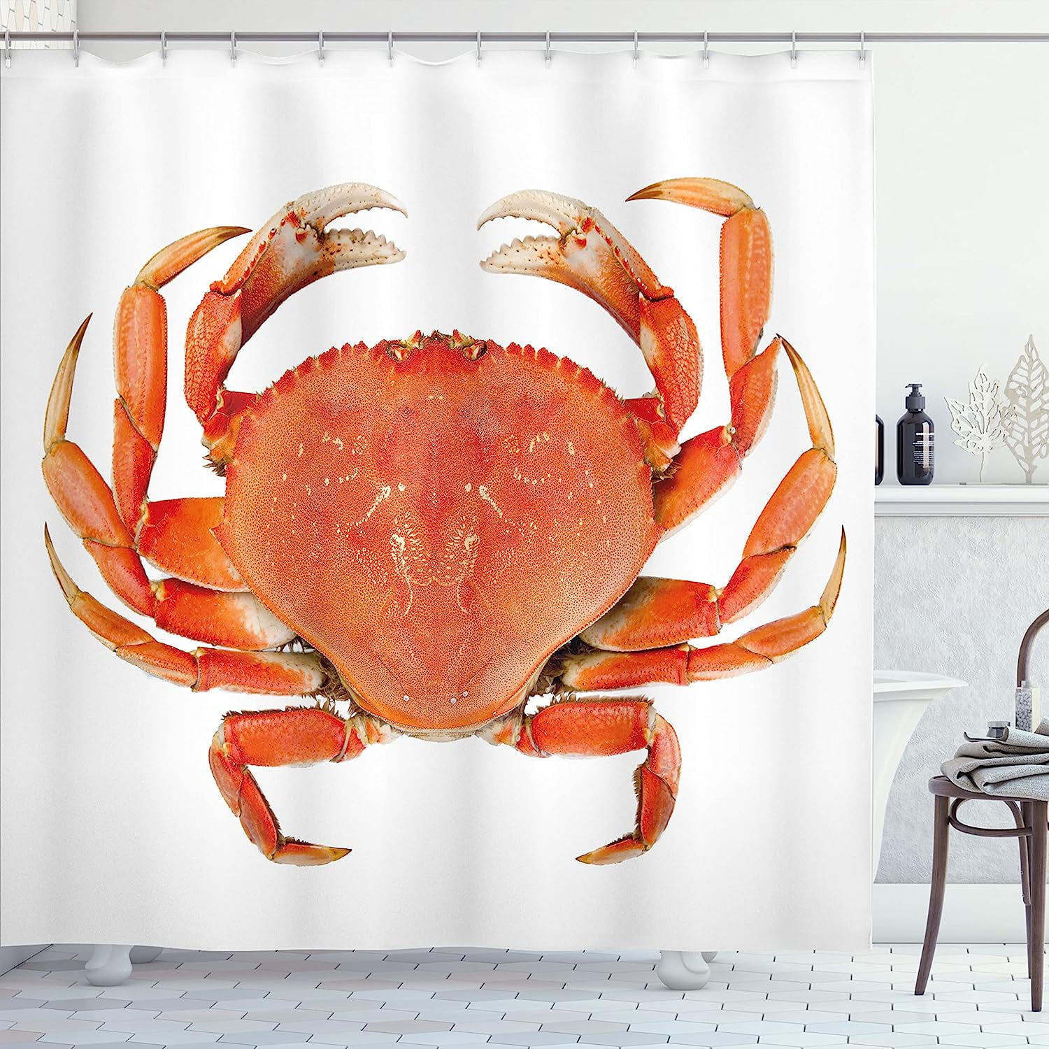 JOOCAR Crabs Shower Curtain, Sea Animals Theme a Cooked Dungeness Crab  National Marks Digital Image Print, Cloth Fabric Bathroom Decor Set with  Hooks, 72x72 inch, Orange White 
