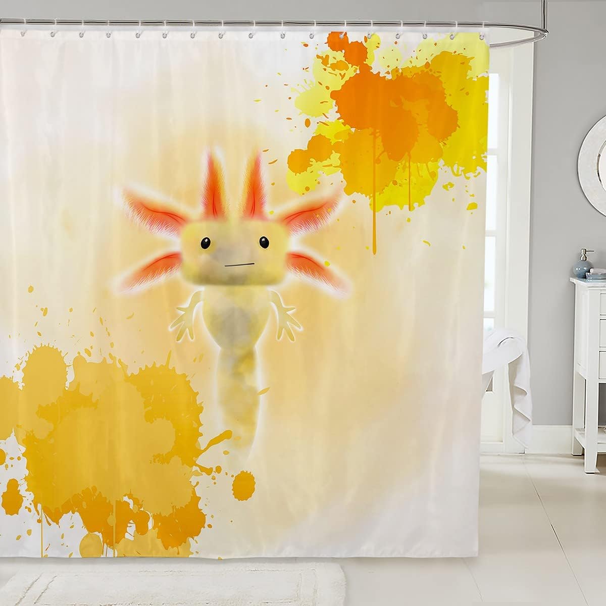 JOOCAR Cute Axolotl Shower Curtains,Tiedye Design Curtains for Kids