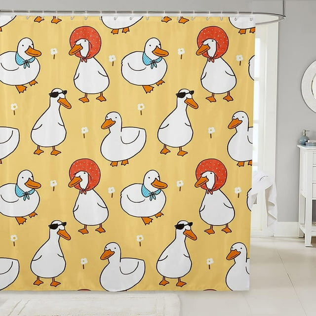 JOOCAR Cute Duck Shower Curtain,Cartoon White Goose Bathroom Curtain