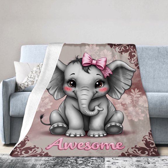 JOOCAR Cute Elephant With Pink Bow Flannel Throw Blanket Awesome Gift For Mom Home Sofa Bed Decoration 50x40 inch