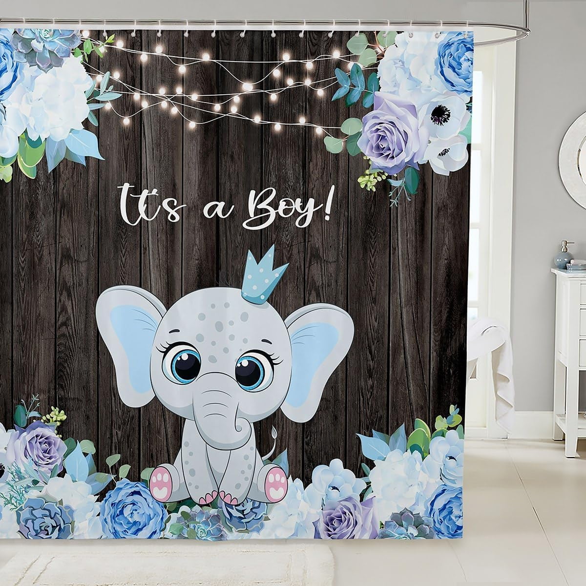 JOOCAR Cute Elephants Blue Flowers Bathroom Set for Kids Adult Vintage