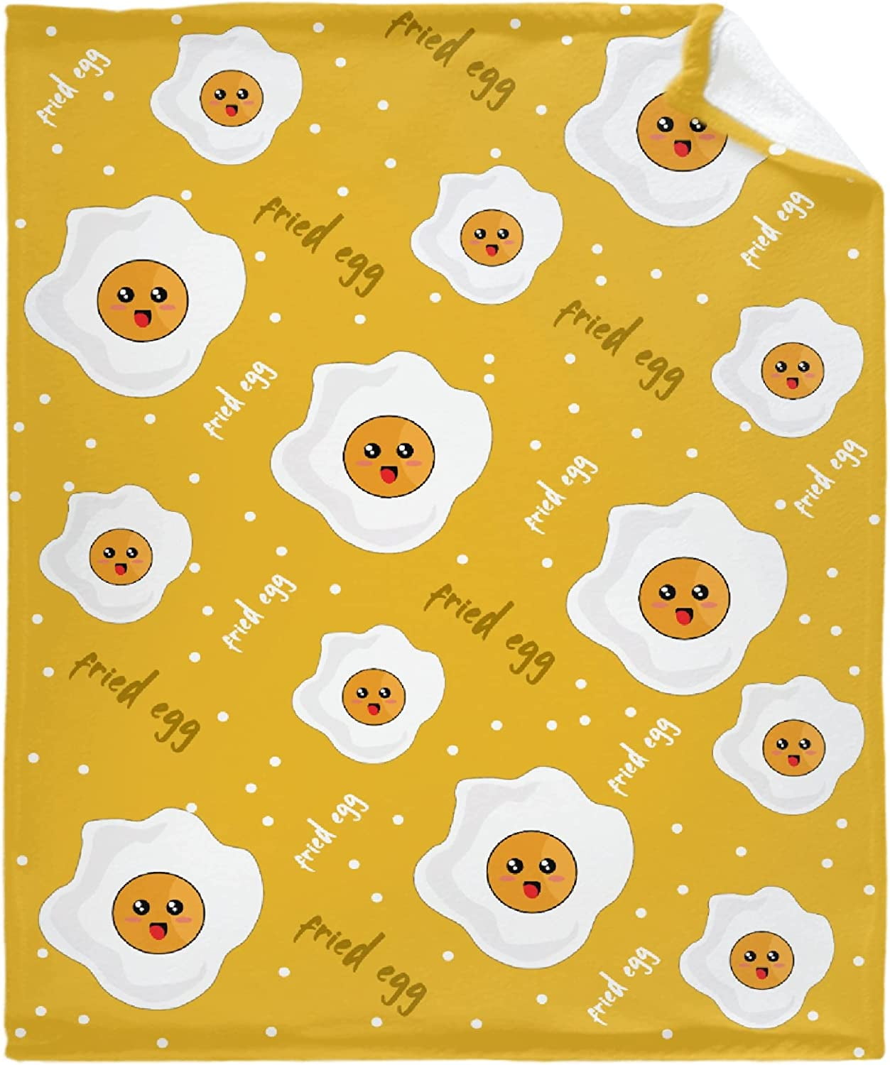JOOCAR Cute Fried Eggs Kawaii Omelette Flannel Throw Blanket Warm Cozy