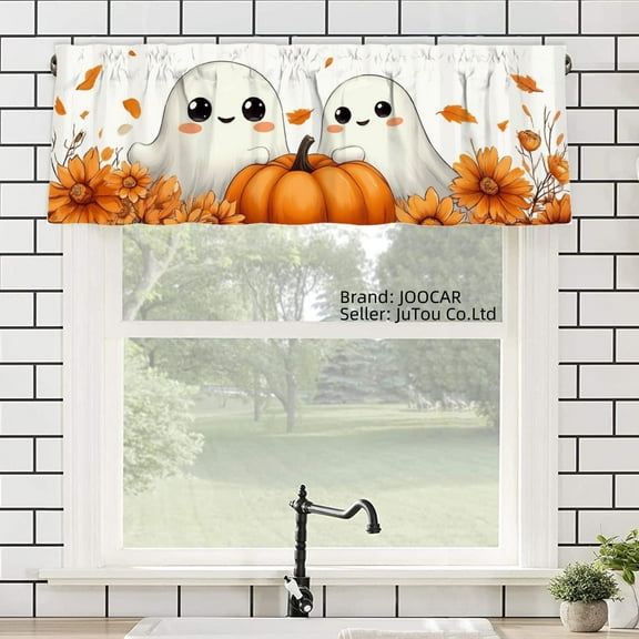 JOOCAR Cute Ghosts with Pumpkin Polyester Window Valance Curtain for Home Kitchen Living Room Bedroom Bathroom Decor 54x18 inch