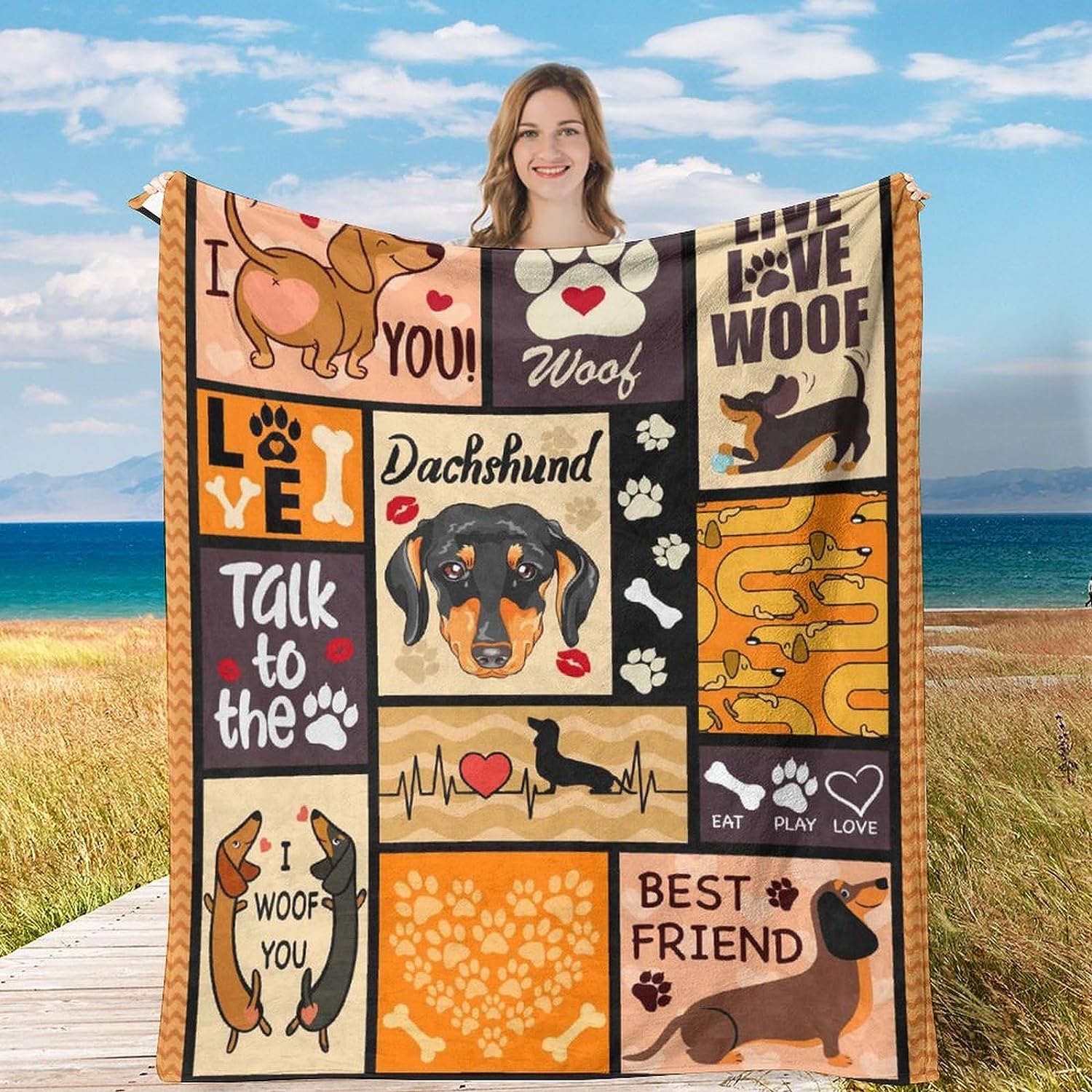 JOOCAR Dachshund Dog Blankets Dog Throw Blanket,Flannel Throw Blanket