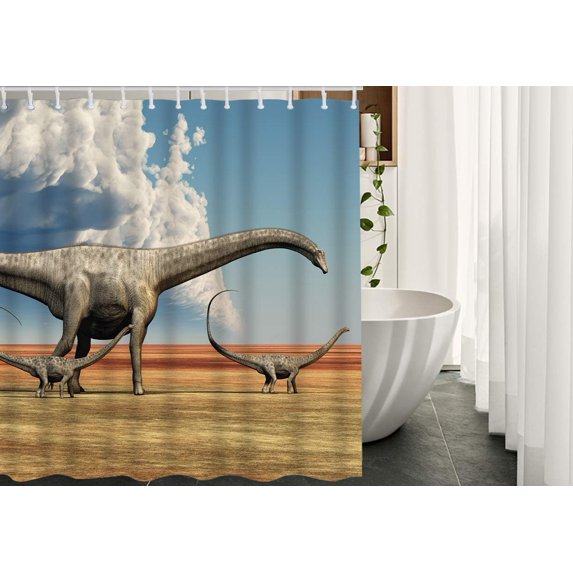 JOOCAR Dinosaur Fabric Shower Curtain with Hooks Diplodocus Cretaceous Walk Along Carnivorous Animal Evolution Extinct Bath Shower Curtain Polyester 72x72 Inch for Bathrooms Bathtubs Camping