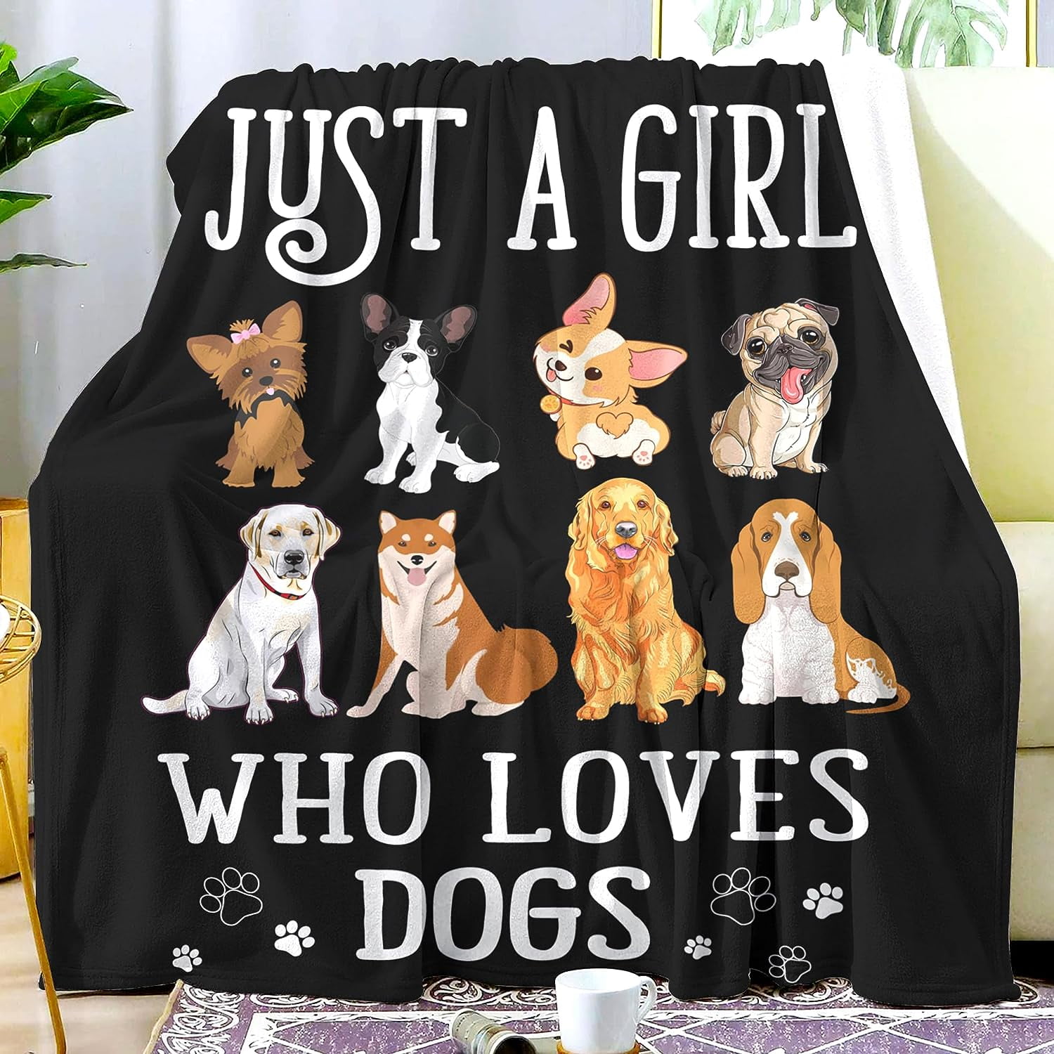 JOOCAR Dog Soft Flannel Puppy Just A Girl Who Loves Dogs Blankets Gifts for Girls Adults 50"X 60 ...