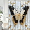 thumbnail image 1 of JOOCAR Elegant Black and Gold Butterfly Shower Curtain with White Flowers for Home Bathroom Bath Tub Decoration 72x72 inch, 1 of 5
