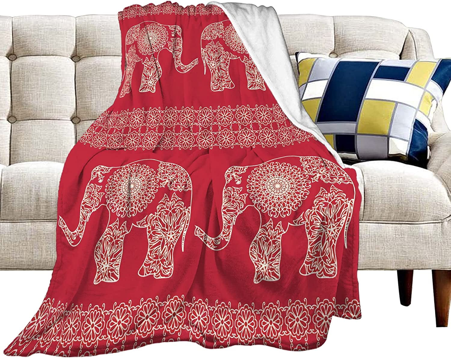 JOOCAR Elephant Blanket Elephant Throw Blanket for Women Elephant Red