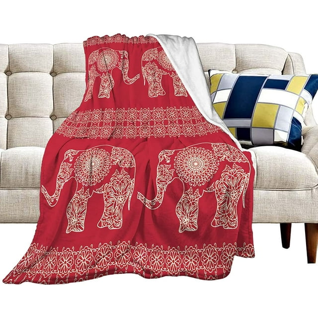 JOOCAR Elephant Blanket Elephant Throw Blanket for Women Elephant Red