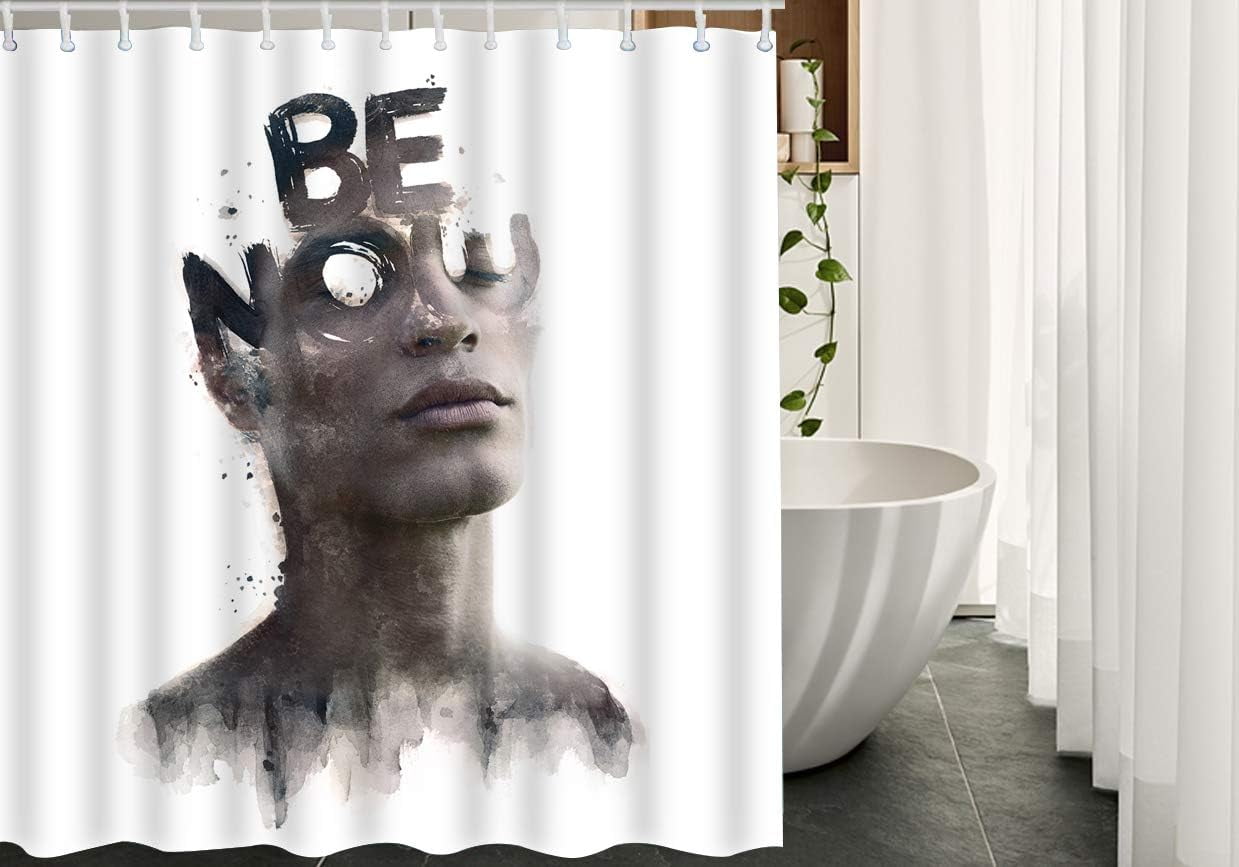 JOOCAR Face Shower Curtain with Hooks Be Now Man Meditation Portrait Youth  Dissolve Eyelash Model Mental Fabric Shower Curtain Decorative 72x72 Inch