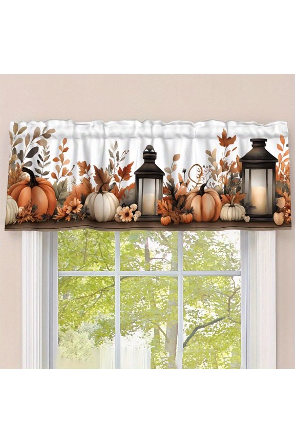 Fall Pumpkin Lantern Window Valance Curtain for Indoor Living Room Bedroom Kitchen Decoration 54x18 inch