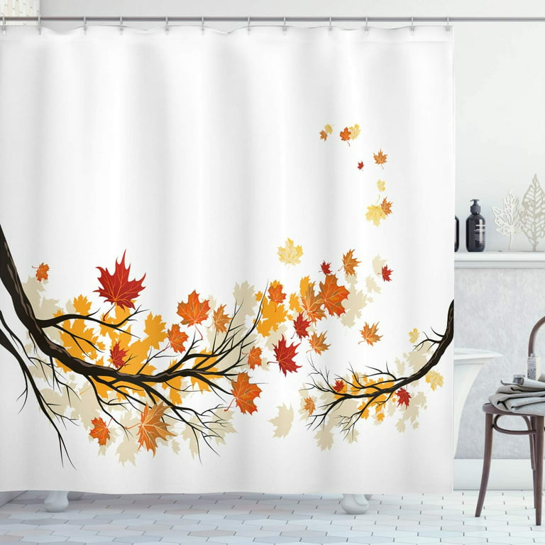 JOOCAR Fall Shower Curtain, Swirling Bended Autumn Tree Branches