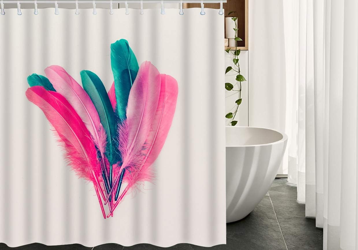 JOOCAR Feather Fabric Shower Curtain with Hooks Bird Animal Elegant Nature  Pen Doodle Color Smooth Bath Shower Curtain Polyester 72x72 Inch for  Bathrooms Bathtubs Camping Pink Green 