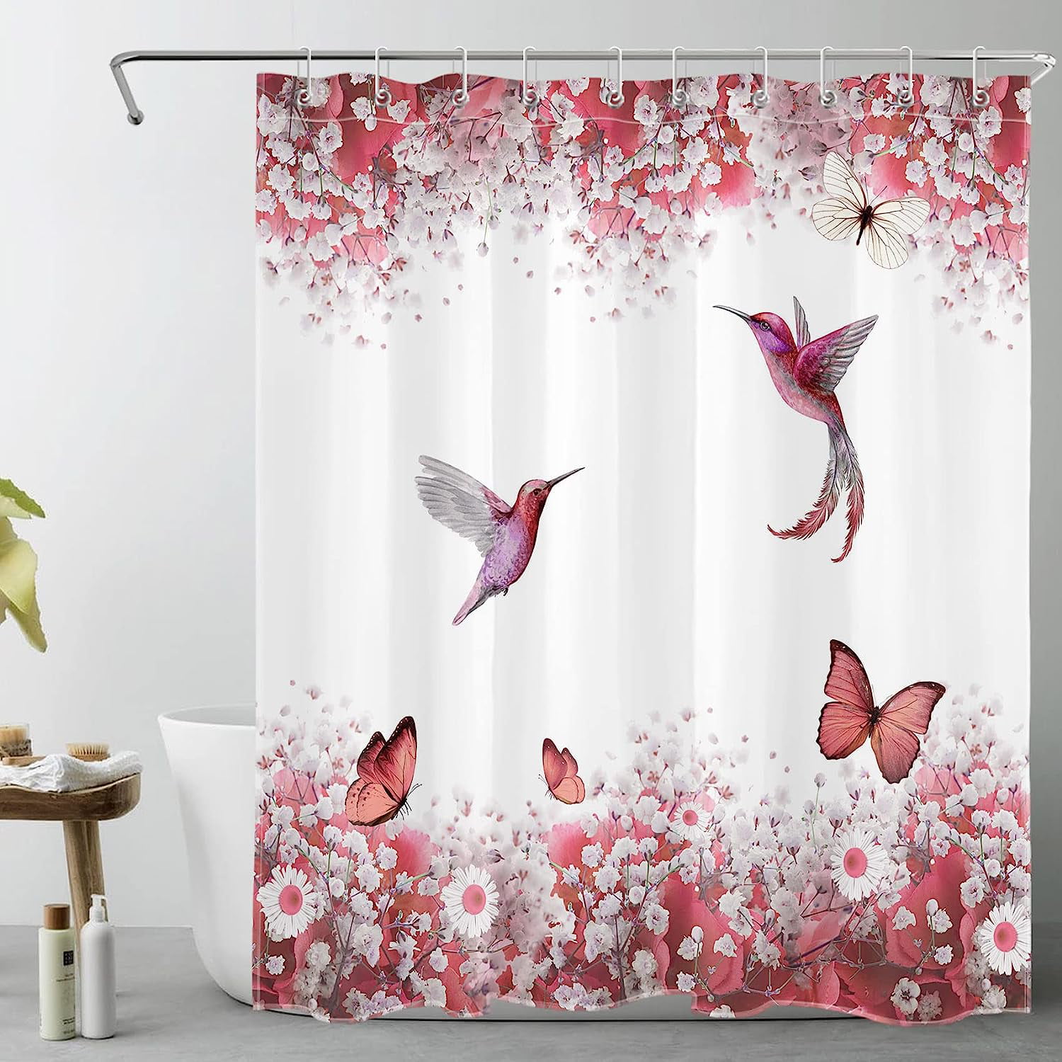 Flower Bird Shower Curtain Waterproof Bathroom Decoration Curtain