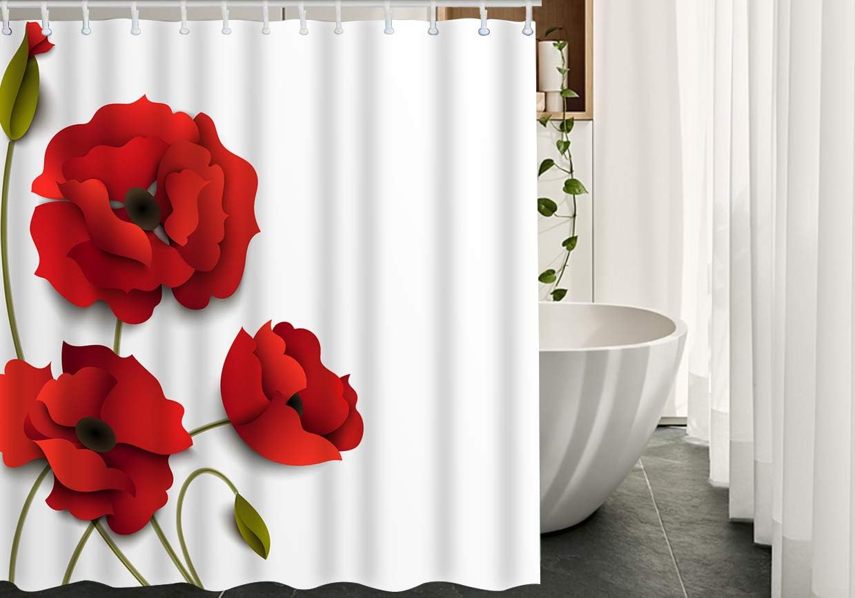JOOCAR Floral Fabric Shower Curtain with Hooks Rose 3D Origami Shadow