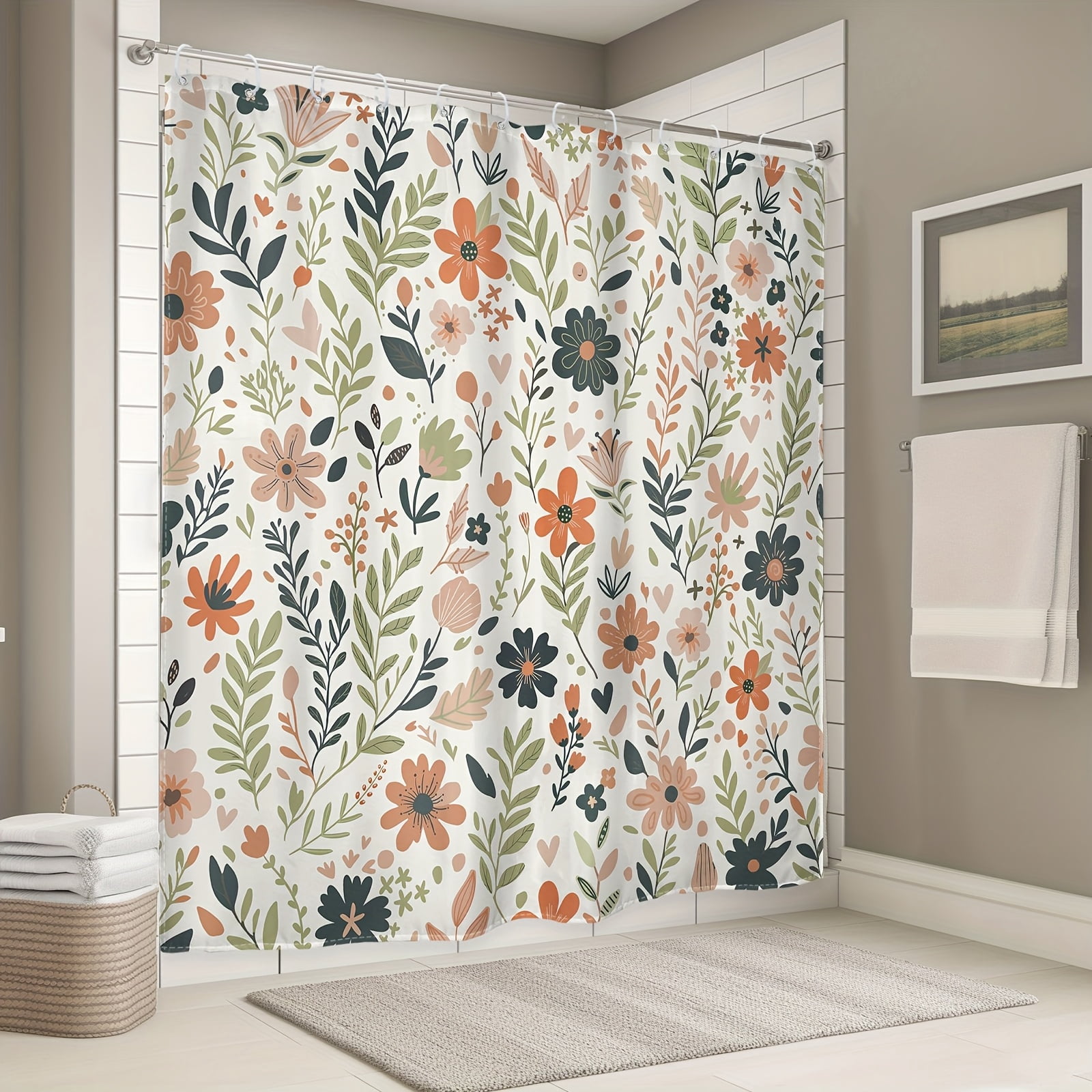 JOOCAR Floral Pattern Polyester Shower Curtain for Home Bathroom Bath Tub Decoration 72x72 inch