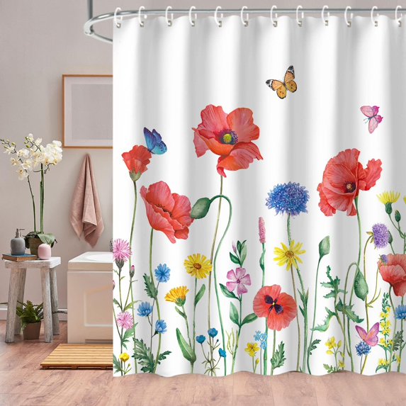 JOOCAR Floral Shower Curtains for Bathroom with 12 Hooks Washable Polyester Fabric 72"x72" inch