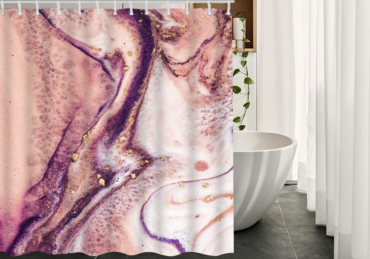 JOOCAR Fluid Shower Curtain with Hooks Liquid Gold Glitters Marble Pastel  Stain Acrylic Doodle Multicolor Fabric Shower Curtain Decorative 72x72 Inch